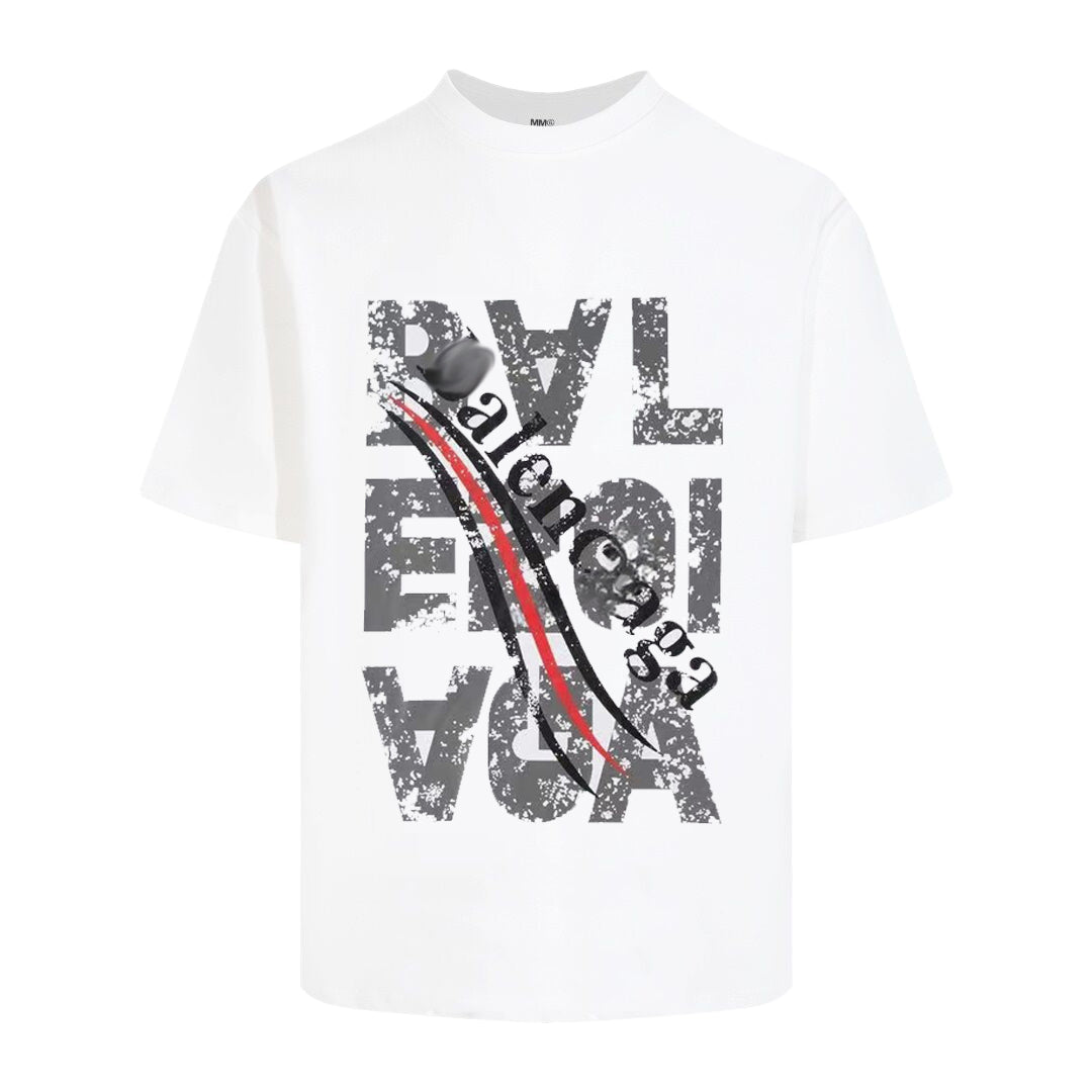 Balenciaga Stacked Distressed Logo T-Shirt in Black & White