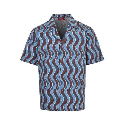 Gucci Wave Print Short-Sleeve Bowling Shirt