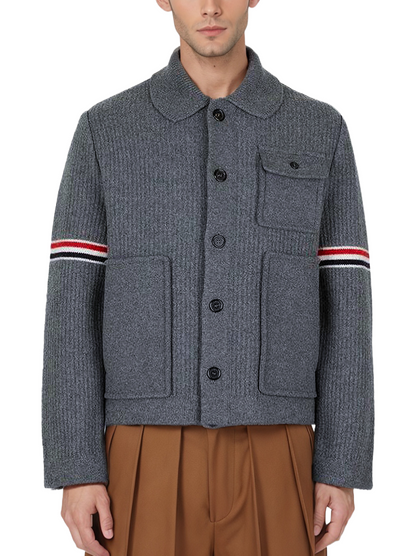 Thom Browne Men's double sleeve striped wool coat