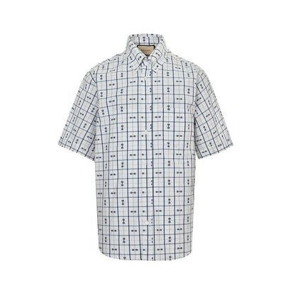 Gucci Horsebit Check Print Short-Sleeve Shirt in White