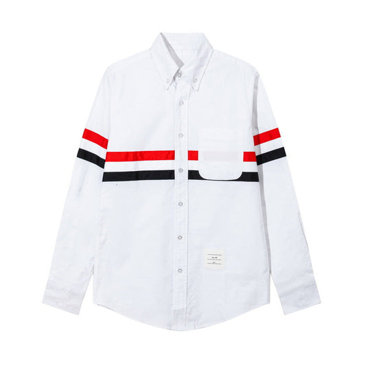 Thom Browne Men's Double Sleeve Patches Contrast Shirt