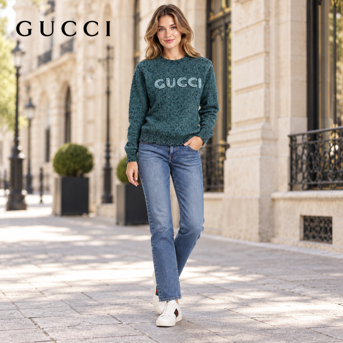 Gucci Unisex Double-G Embroidered Knit Top