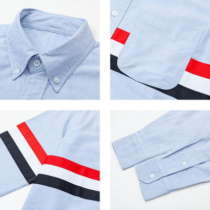Thom Browne Men's Double Sleeve Patches Contrast Shirt
