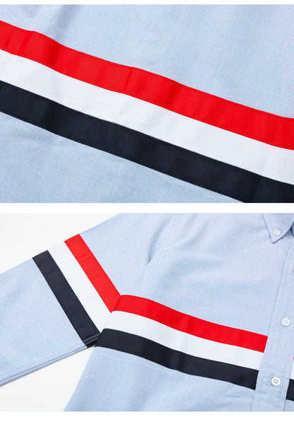 Thom Browne Men's Double Sleeve Patches Contrast Shirt