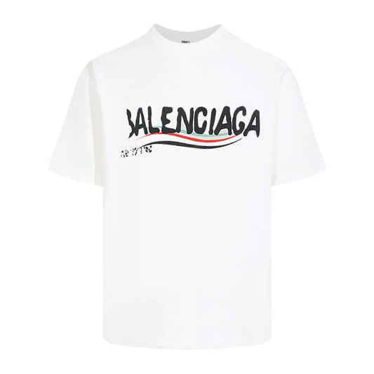 Balenciaga Wavy Stripe Logo T-Shirt in Black & White
