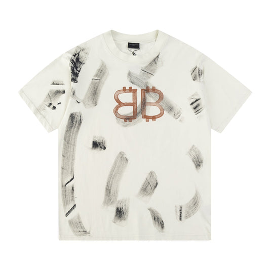 Balenciaga All-Over Brushstroke BB T-Shirt in Black