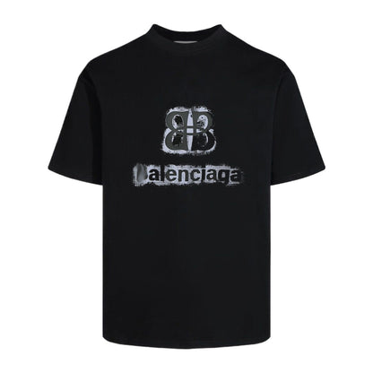 Balenciaga Navy Flock BB T-Shirt in Black & White