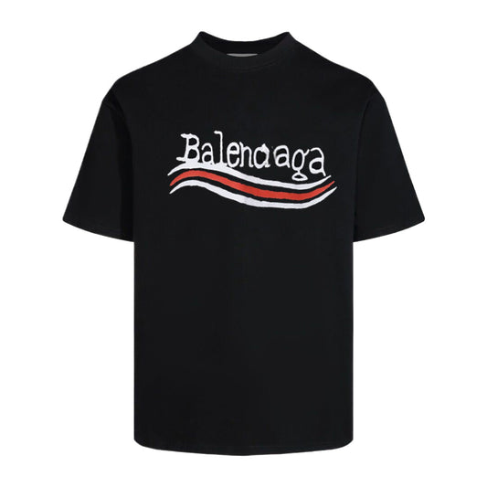 Balenciaga Handwritten Wave Logo T-Shirt in Black & White