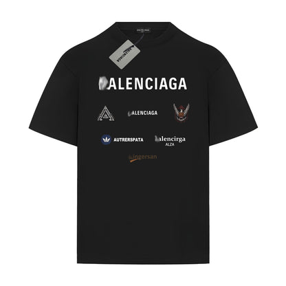 Balenciaga Multi-Logo Grid T-Shirt in Black