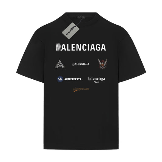 Balenciaga Multi-Logo Grid T-Shirt in Black