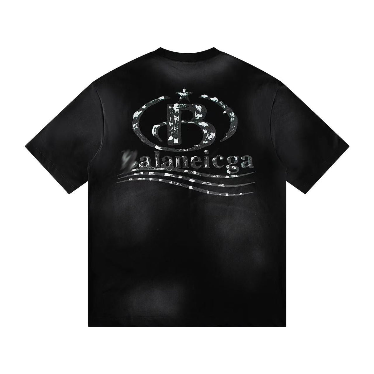 Balenciaga Metallic B Crest Washed T-Shirt in Black & White