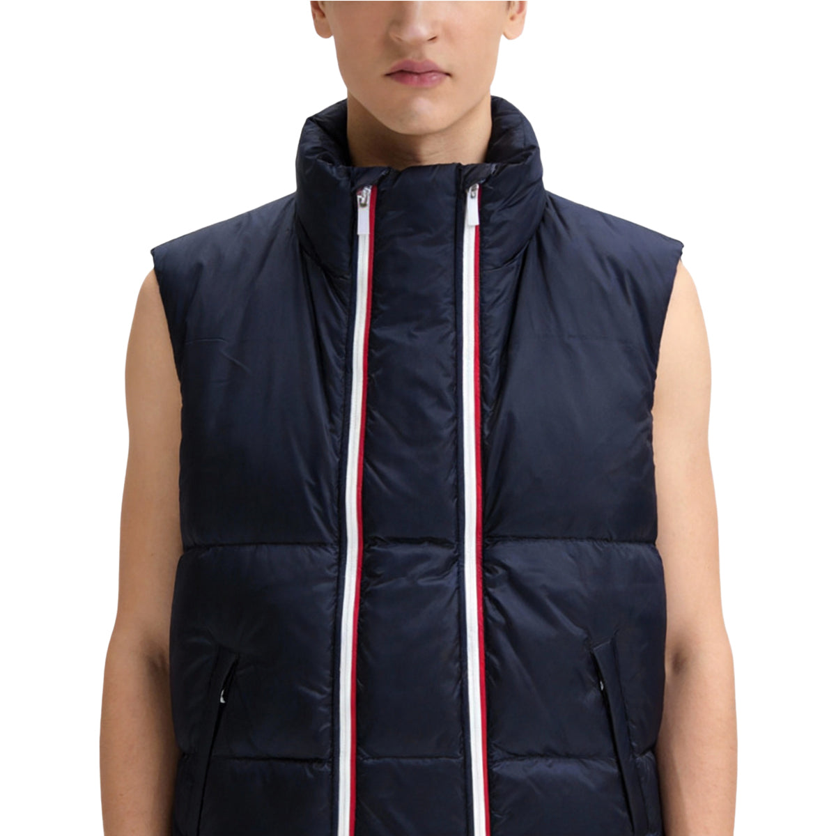 Thom Browne Unisex Shiny Colorblock Baseball Collar Vest