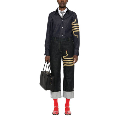 Thom Browne 2025 Spring Summer Snake Embroidered Denim Shirt