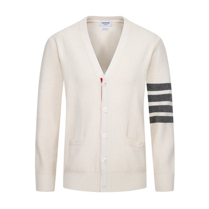 Classic Four-Bar Stripe Cardigan - Japanese Cotton Knit