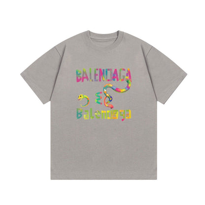 Balenciaga Rainbow Lettering Snake Graphic T-Shirt in 5 Colors