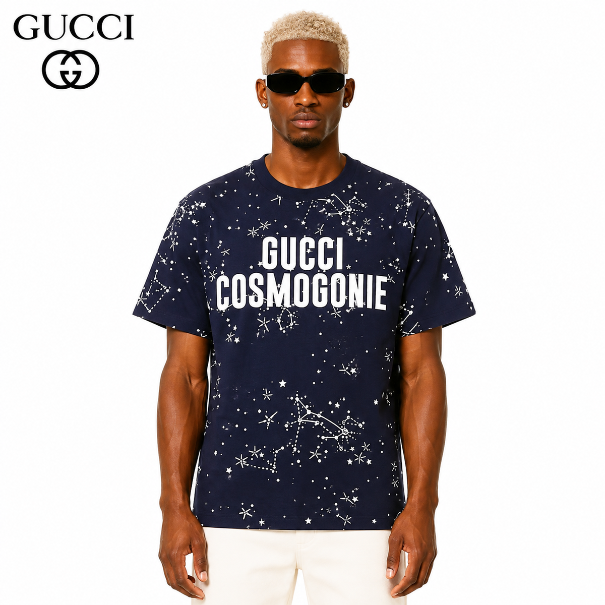 Gucci Cosmogonie Star Print T-Shirt in Beige & Blue