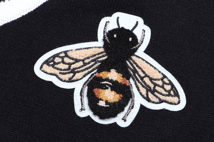 Gucci Striped Bee Embroidered Oversized V-Neck Sweater