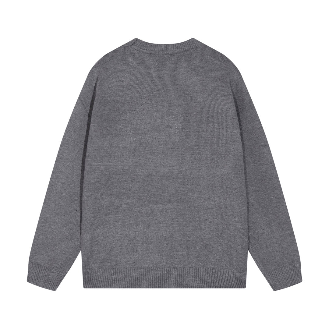Gucci Gray Script Logo Intarsia Knit Sweater