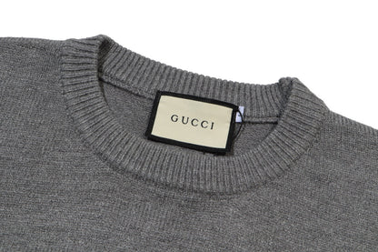 Gucci Gray Script Logo Intarsia Knit Sweater