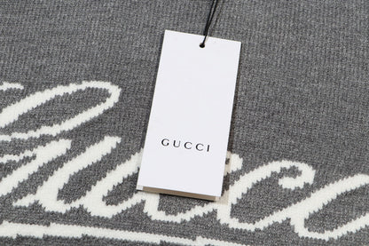 Gucci Gray Script Logo Intarsia Knit Sweater