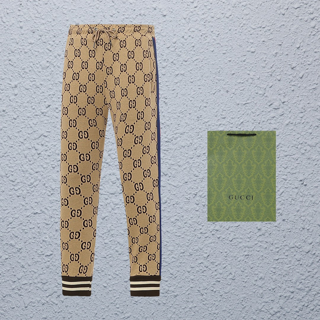 Gucci Straight-Leg Pants in Gray, Brown & Khaki