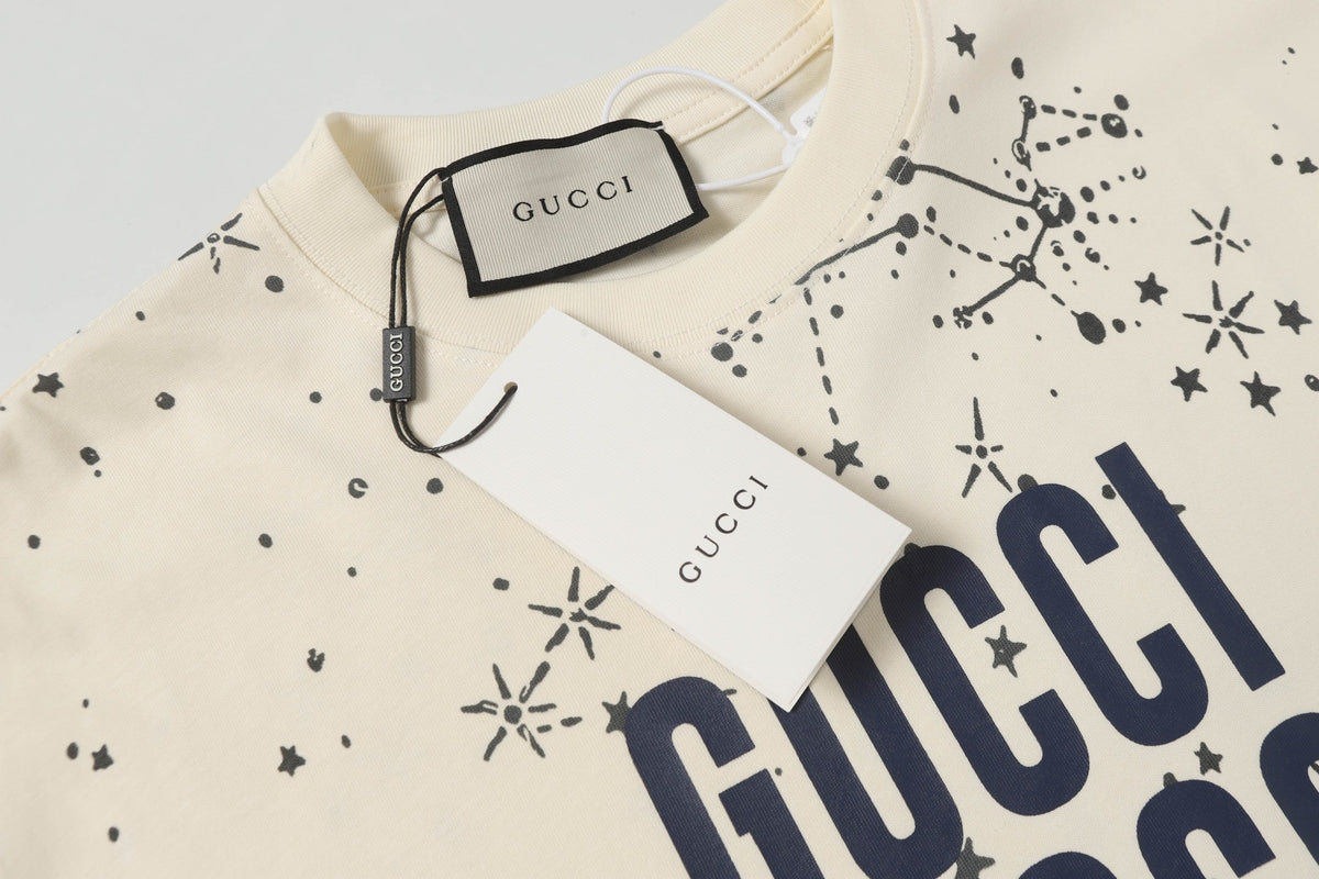Gucci Cosmogonie Star Print T-Shirt in Beige & Blue