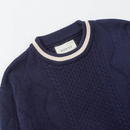 Gucci Unisex Open-Knit Striped Crewneck Sweater