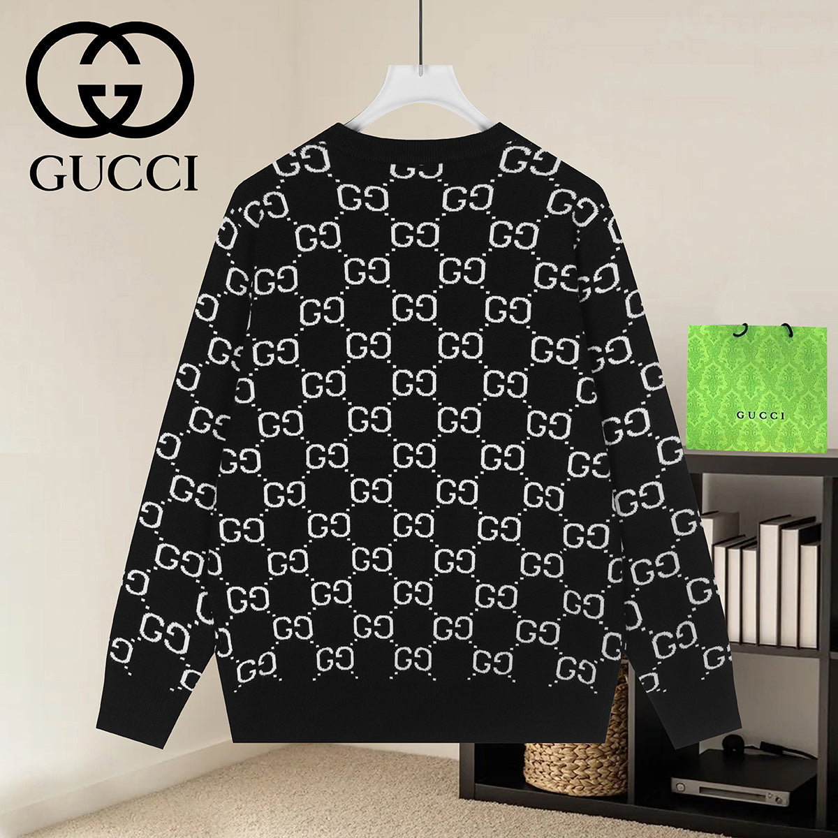 Gucci Unisex Monogram Double-G Jacquard Crewneck Sweater