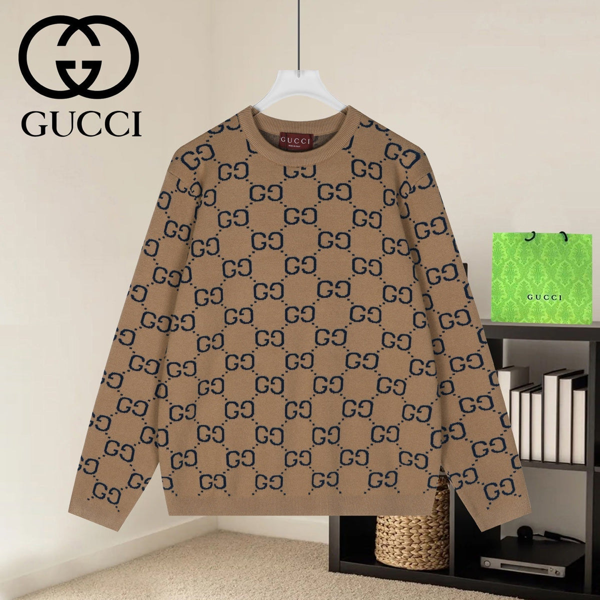 Gucci Unisex Monogram Double-G Jacquard Crewneck Sweater