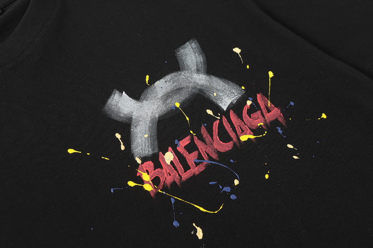 Balenciaga Brushstroke X Back Print T-Shirt in Black & White