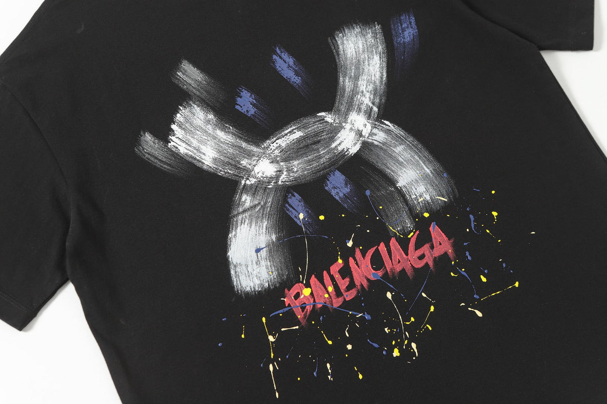 Balenciaga Brushstroke X Back Print T-Shirt in Black & White