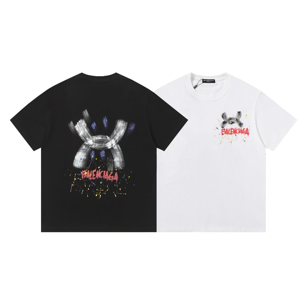 Balenciaga Brushstroke X Back Print T-Shirt in Black & White