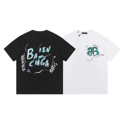 Balenciaga Chrome Graffiti BB T-Shirt in Black & White