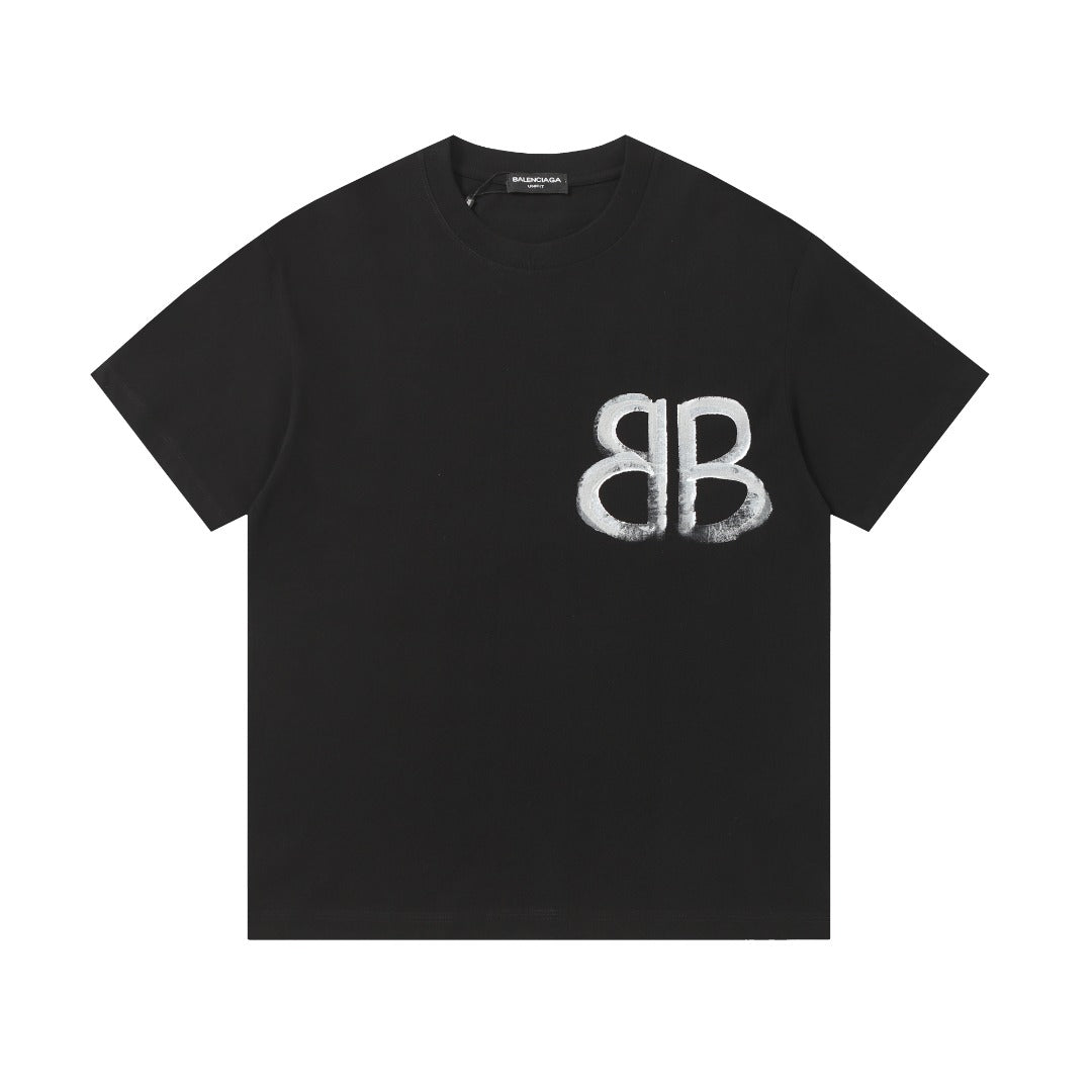 Balenciaga Marble BB Back Print T-Shirt in Black & White