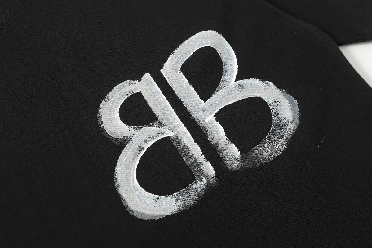 Balenciaga Marble BB Back Print T-Shirt in Black & White