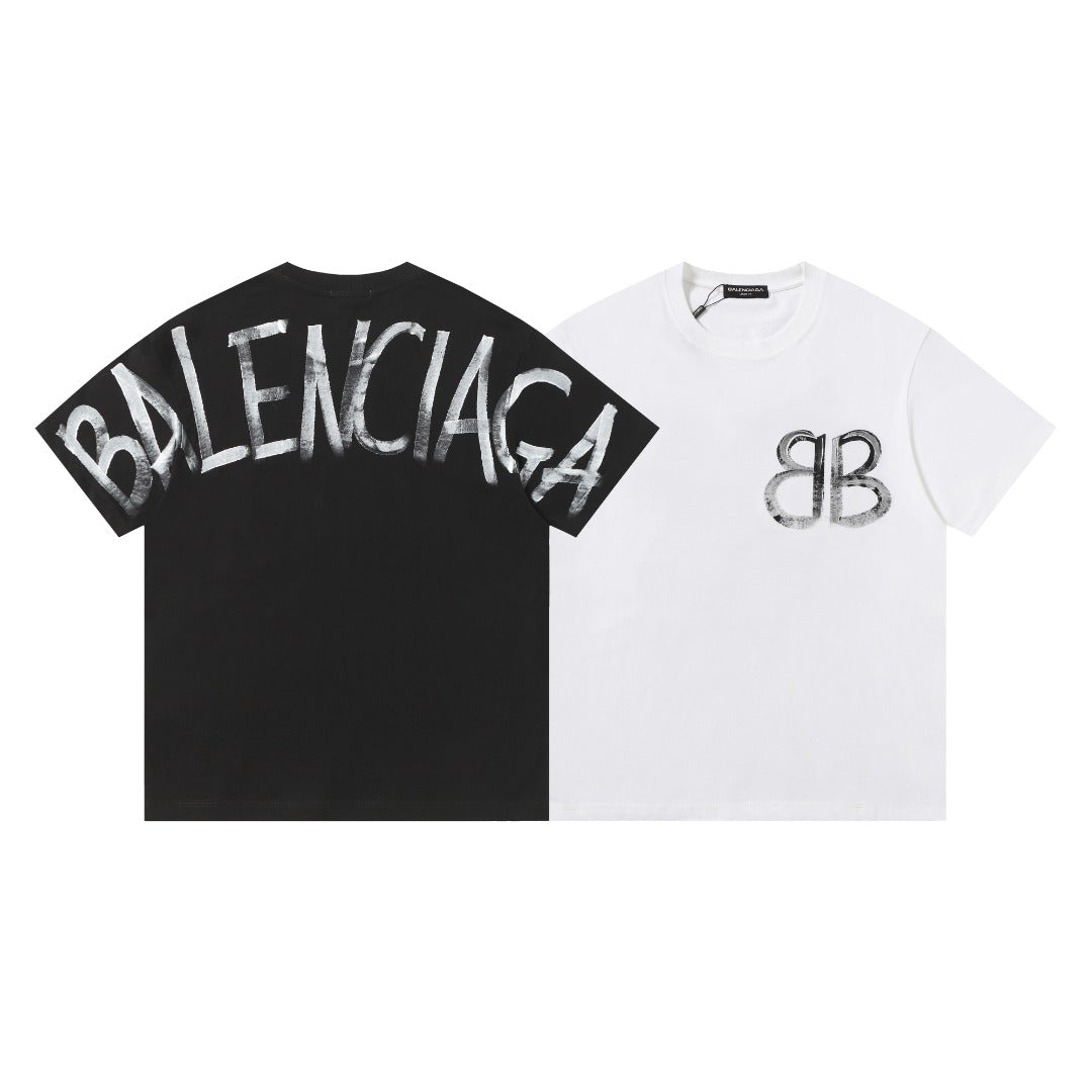 Balenciaga Marble BB Back Print T-Shirt in Black & White