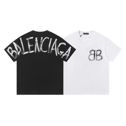 Balenciaga Marble BB Back Print T-Shirt in Black & White